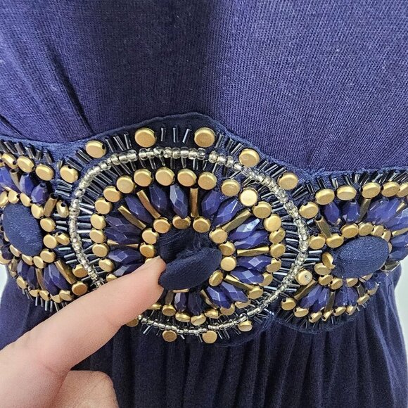 Y2K Eci New York V-Neck Jersey Beaded Waist Sleeveless Long Maxi Dress Blue Size - Picture 8 of 11